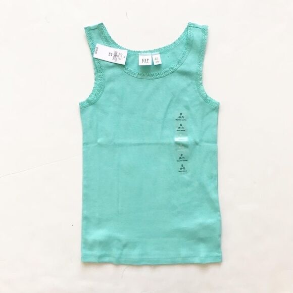 Gapkids NWT Aqua green lace hem tank  S(6-7Y) - Picture 1 of 4